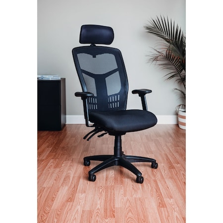 Global Industrial Multifunction Office Chair With Adjustable Headrest, Mesh Back, Fabric Upholstered Seat 248623H